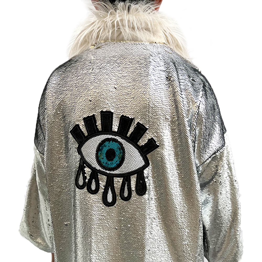 KIMONO TULUMINATI SILVER SEQUIN PLUSH